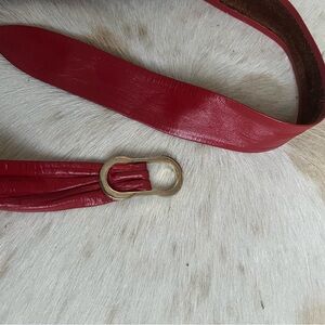American Vintage Red Leather Belt with Gold Buckle